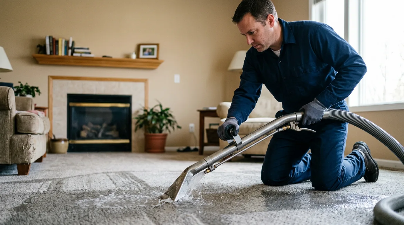 Water damage restoration technician working near Hauppauge, NY